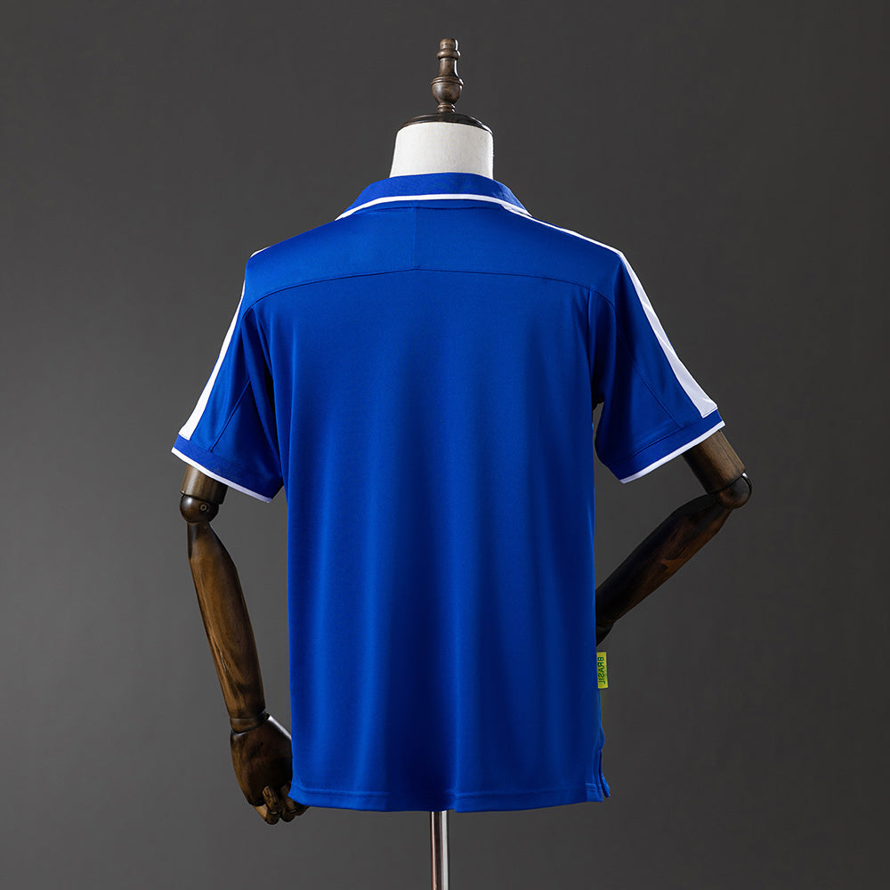 Camisa Retrô Seleção Brasil Azul 1997 - Vista Frontal/Detalhes