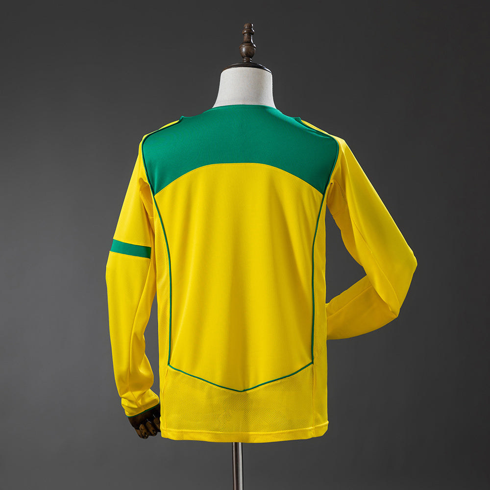 Camisa Retrô Seleção Brasil Manga Longa 2004 - Vista Frontal/Detalhes